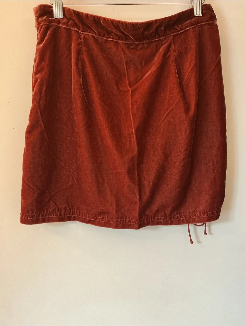 FREE PEOPLE Rust Red Drawstring Ruched Mini Skirt